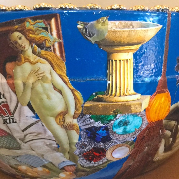 Hand Crafted Vintage Bowl Colorful Cats Designer Fashion Rome Decoupage Art - Picture 9 of 11